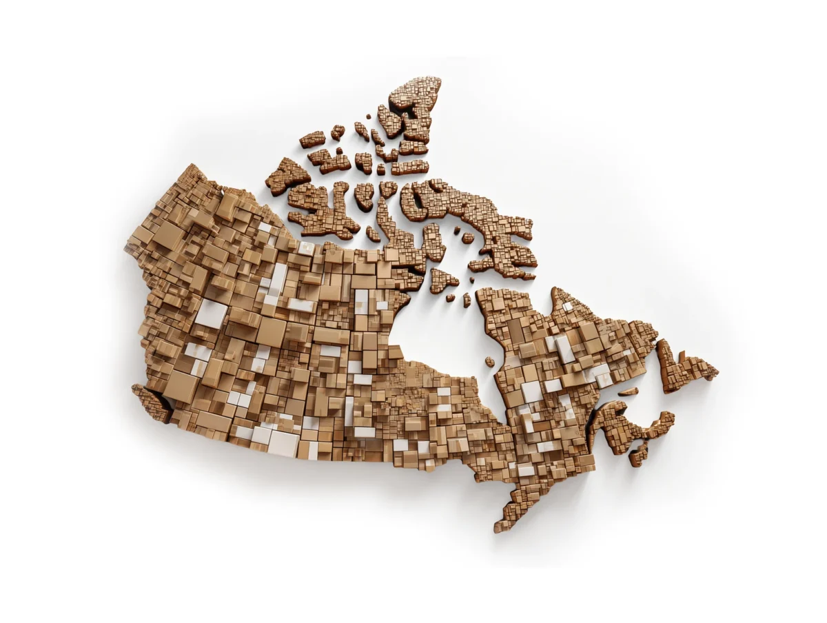 Map of Canada made from pieces of corrugated cardboard