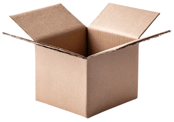 A cardboard box with an open top